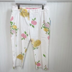 Izod White Pink & Yellow Floral Cropped Chinos Women’s Size 14 Petite NEW